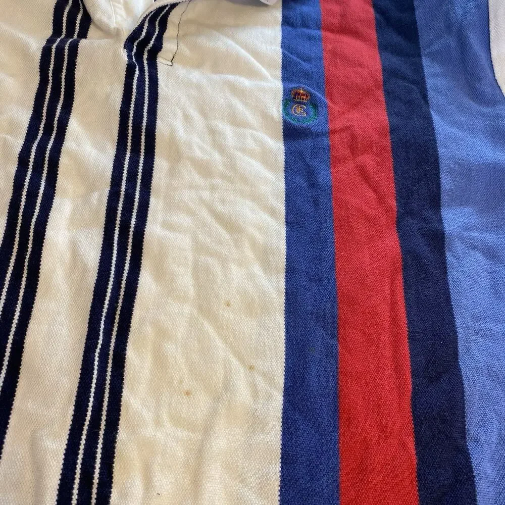 Vintage Ralph Lauren Chaps Short Sleeve Polo Shirt Men's L Colorful Striped Logo